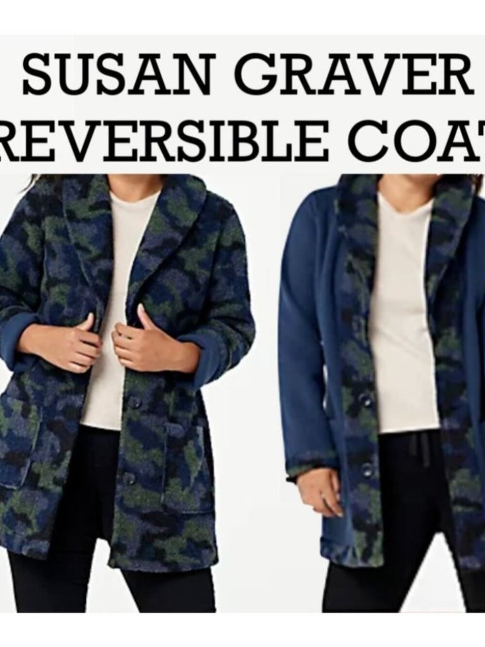 NWT Susan Graver Reversible Sherpa & Polar Fleece Coat M